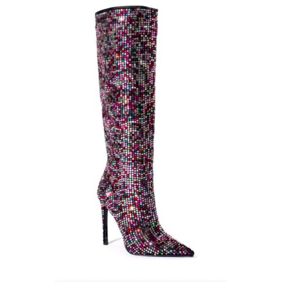 NEW AZALEA WANG women's izzy embellished boot in pink multi - Picture 1 of 3